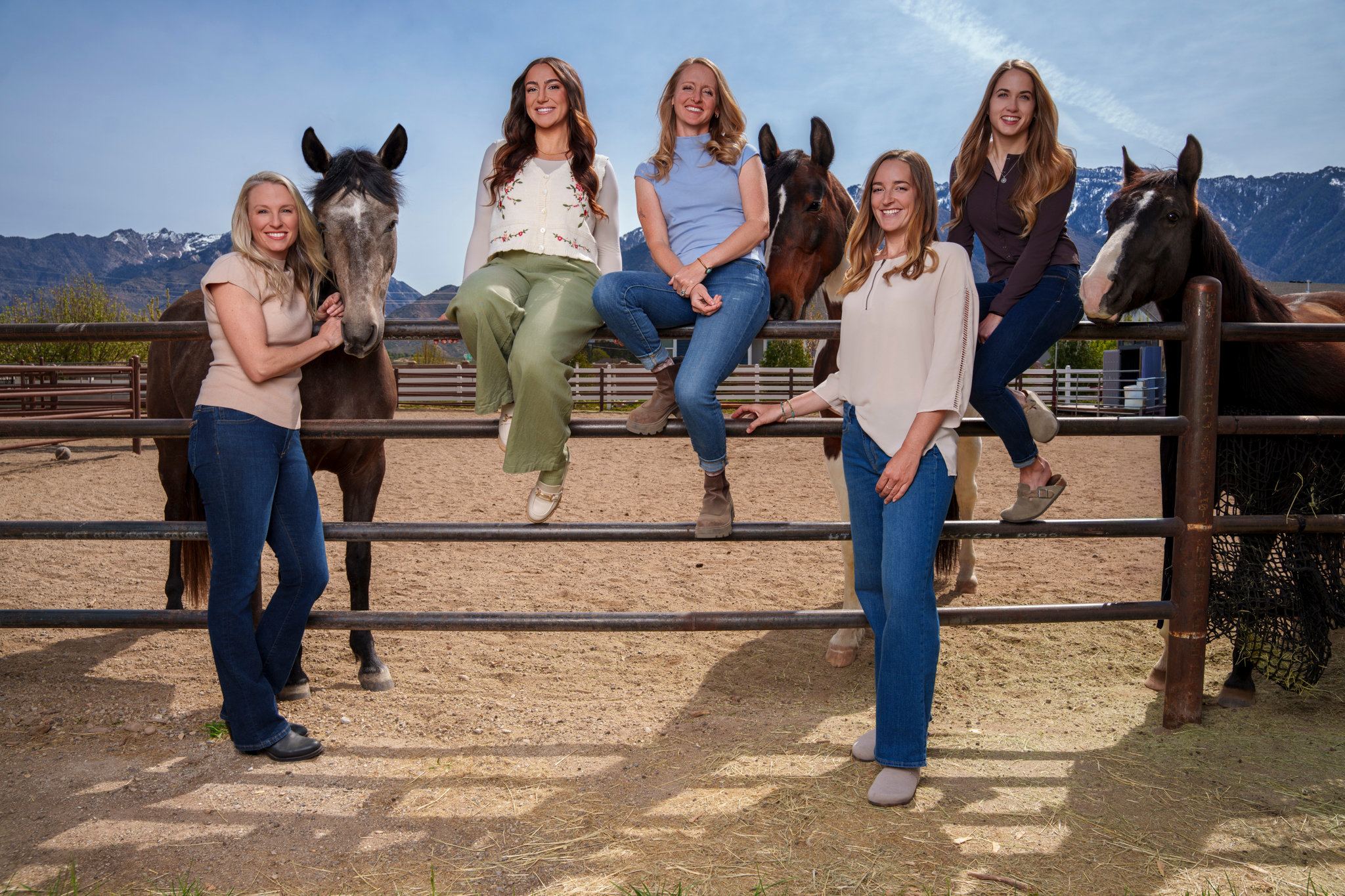 Sara Jones with therapy horses at Hidden Gem Healing